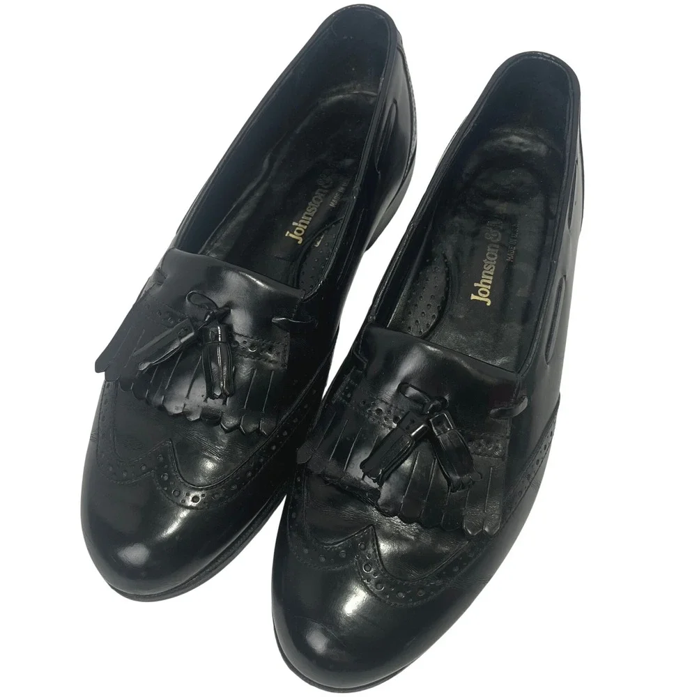 Johnston & Murphy Daniel Forbes Black Tassel Kiltie Leather Loafers 8 USA Read